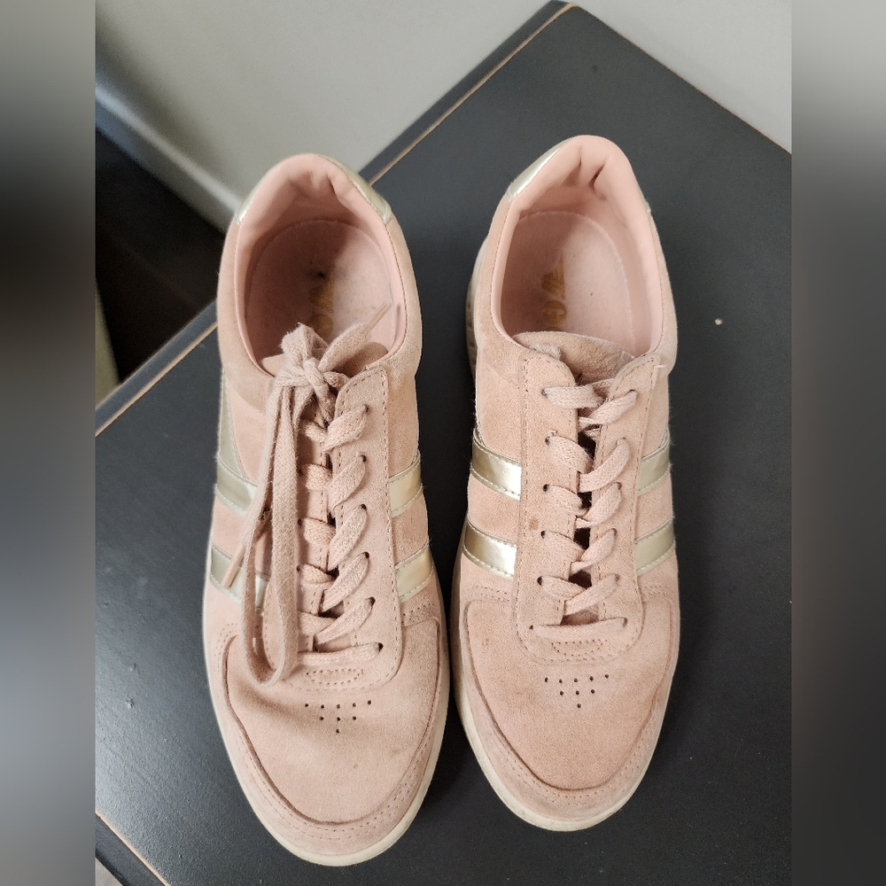 Gola Grandslam Pearl Pink Suede Sneakers Gold Stripe Size 7 - Picture 3 of 10